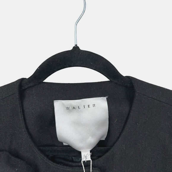 Walter Baker Womens Wool‎ Jacket Collarless Floral Embellished Snaps Black Sz 6 - Picture 3 of 5